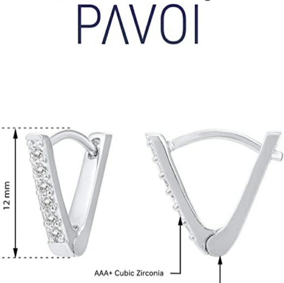 14K White Gold Plated Huggie Earrings - Picture 1 of 7